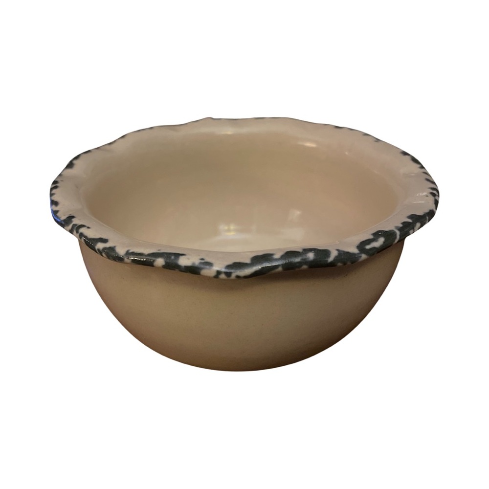 Casey Pottery - Ruffled Bowl - 4 1/2” X 2” Beige with Blue/Green Ruffle